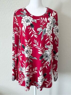 Karen Kane Red Floral Long Sleeve Blouse Top